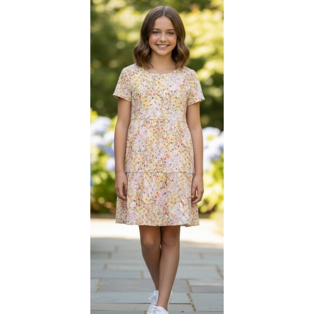 Old Navy Short Sleeve Tiered Floral dress Cream Size XL (14/16)
